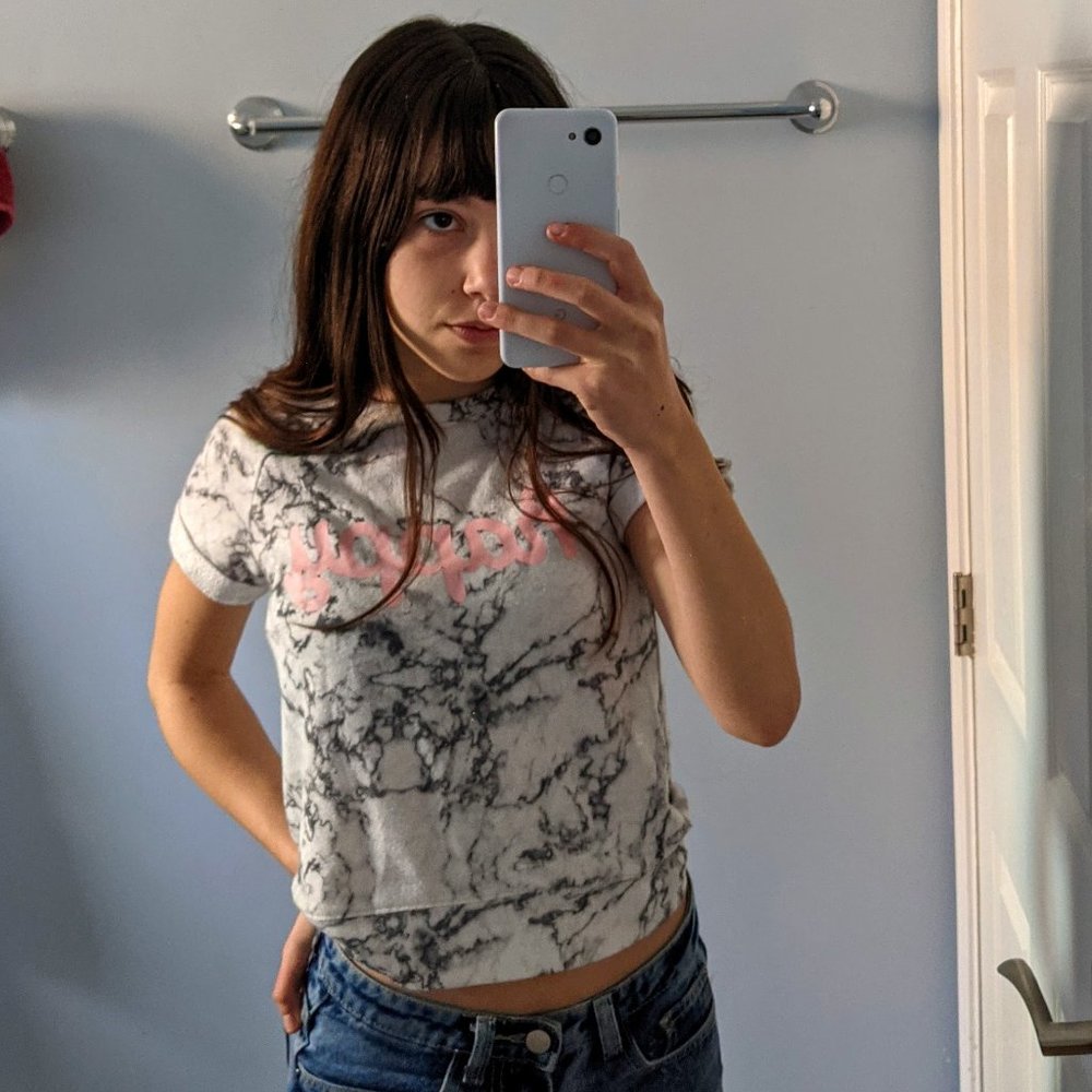 Basic Marble Design Top - Short Sleeve, "HAPPY"